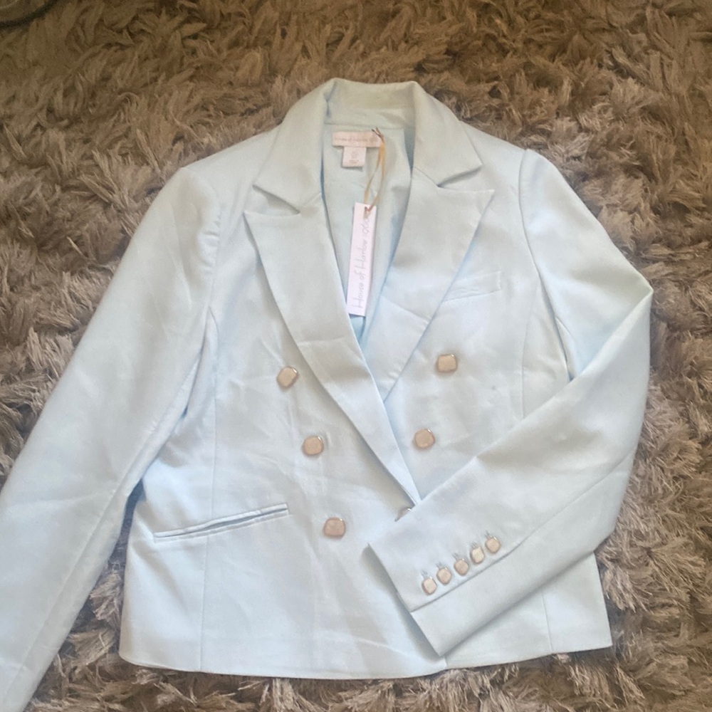 NWT House of Harlow light blue linen blend blazer